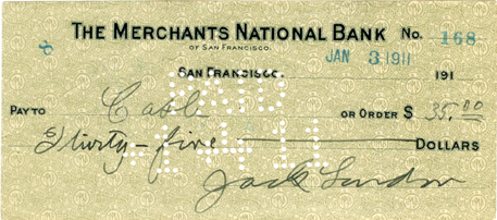 «Jack London Merchant National Bank signed check»